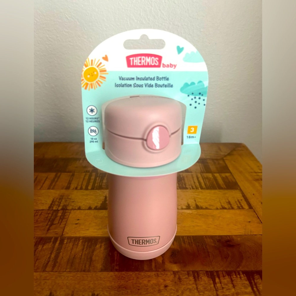 THERMOS BABY TODDLER 10oz Stainless Steel Vacuum Insulated Straw Bottle Rose NEW